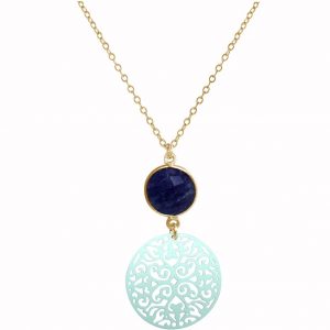 GEMSHINE Halskette mit Mandala und blauem Saphir. Anhänger aus Silber, vergoldet oder rose an 45cm Kette. Made in Madrid / Spanien. Im edlen Geschenketui geliefert., Metall Farbe:Silber rose vergoldet