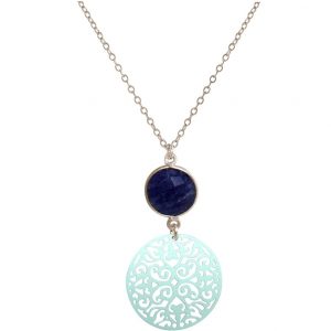 GEMSHINE Halskette mit Mandala und blauem Saphir. Anhänger aus Silber, vergoldet oder rose an 45cm Kette. Made in Madrid / Spanien. Im edlen Geschenketui geliefert., Metall Farbe:Silber