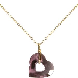 Gemshine - Damen - Halskette - Anhänger - Vergoldet - Herz - Open Heart - Rose - Lila - MADE WITH SWAROVSKI ELEMENTS® - 45 cm