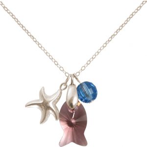 Gemshine - Damen - Halskette - Anhänger - 925 Silber - Seestern - Fisch - Rosa - Blau - MADE WITH SWAROVSKI ELEMENTS® - 45 cm