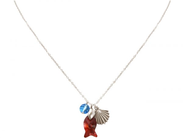 Gemshine - Damen - Halskette - Anhänger - 925 Silber - Muschel - Fisch - Rot - Blau - MADE WITH SWAROVSKI ELEMENTS® - 45 cm – Bild 3