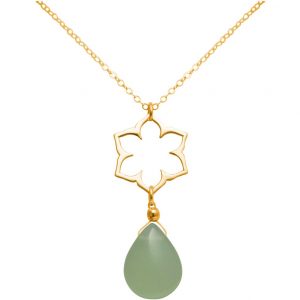 GEMSHINE Damenhalskette aus hochwertig vergoldetem 925 Silber mit YOGA Lotusblume und Chalcedon Edelstein edler Qualität. Made in Madrid / Spanien. Im eleganten Schmucketui mit Geschenkverpackung.