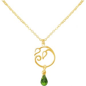 GEMSHINE Damenhalskette aus hochwertig vergoldetem 925 Silber mit YOGA Lotusblume und Peridot Tropfen hervorragender Qualität. Made in Madrid / Spanien. Im eleganten Schmucketui mit Geschenkverpackung