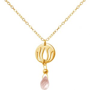 GEMSHINE Damenhalskette aus hochwertig vergoldetem 925 Silber mit YOGA Lotusblume und Rosenquarz hervorragender Qualität. Made in Madrid / Spanien. Im eleganten Schmucketui mit Geschenkverpackung