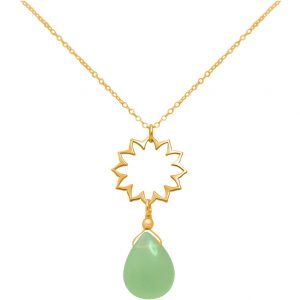 GEMSHINE Damenhalskette aus hochwertig vergoldetem 925 Silber mit YOGA Lotusblume und Chalcedon Edelstein edler Qualität. Made in Madrid / Spanien. Im eleganten Schmucketui mit Geschenkverpackung.