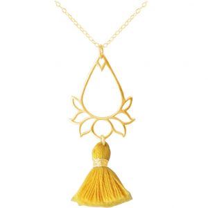 Gemshine - Damen - Halskette - Anhänger - 925 Silber - Vergoldet - Lotus Blume - Quaste - Goldgelb - YOGA - 45 cm