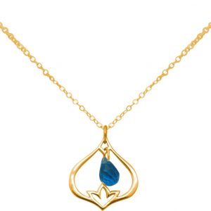 GEMSHINE Damenhalskette aus hochwertig vergoldetem 925 Silber mit YOGA Lotusblume und Blautopas Quarz hervorragender Qualität. Made in Madrid / Spanien. Im eleganten Schmucketui mit Geschenkverpackung