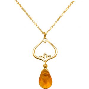 GEMSHINE Damenhalskette aus hochwertig vergoldetem 925 Silber mit YOGA Lotusblume und Citrin Edelstein edler Qualität. Made in Madrid / Spanien. Im eleganten Schmucketui mit Geschenkverpackung.