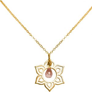 GEMSHINE Damenhalskette aus hochwertig vergoldetem 925 Silber mit YOGA Lotusblume und Rosenquarz hervorragender Qualität. Made in Madrid / Spanien. Im eleganten Schmucketui mit Geschenkverpackung