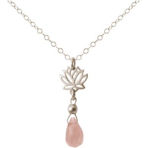 GEMSHINE Damenhalskette aus 925 Silber mit YOGA Lotusblume und Rosenquarz. Edelstein hervorragender Qualität und Farbe. Made in Madrid / Spanien. Im eleganten Schmucketui mit Geschenkverpackung.