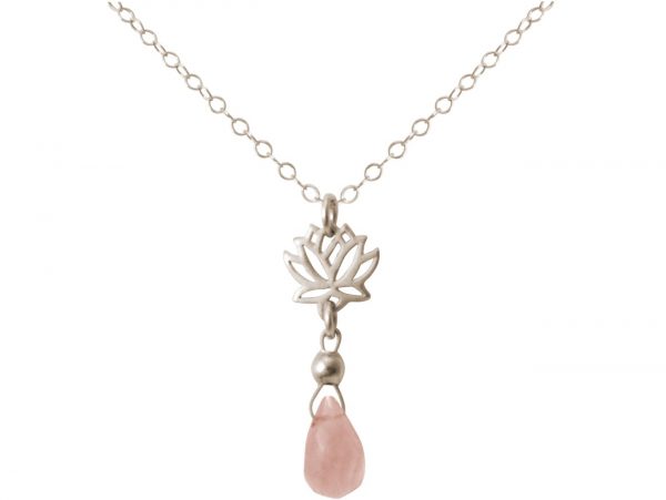 GEMSHINE Damenhalskette aus 925 Silber mit YOGA Lotusblume und Rosenquarz. Edelstein hervorragender Qualität und Farbe. Made in Madrid / Spanien. Im eleganten Schmucketui mit Geschenkverpackung.