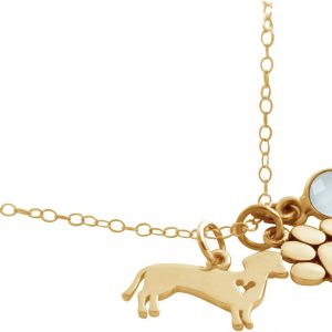 GEMSHINE Dackel und Pfote Tatze Anhänger mit Edelstein Auswahl. Massiv 925 Silber vergoldet an 45cm Kette. Geschenk für Haustier Herrchen und Frauchen - Made in Spain, Stein:Chalcedon
