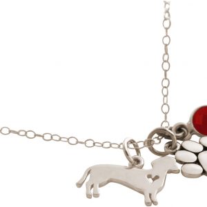 GEMSHINE Dackel und Pfote Tatze Anhänger mit Edelstein Auswahl. Massiv 925 Silber an 45cm Halskette. Geschenk für Haustier Herrchen und Frauchen - Made in Spain, Stein:Rubin