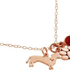 GEMSHINE Dackel und Pfote Anhänger mit Edelstein Auswahl. Massiv 925 Silber rose vergoldet an 45cm Kette. Geschenk für Haustier Herrchen und Frauchen - Made in Spain, Stein:Rubin