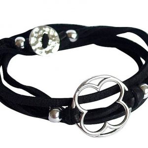Gemshine - Damen - Armband - Wickelarmband - KNOTS Clover - 925 Silber - Schwarz - Größenverstellbar