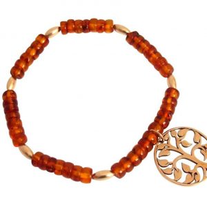 Gemshine - Damen - Armband - Bernstein - Vergoldet - Lebensbaum - Braun - Gelb