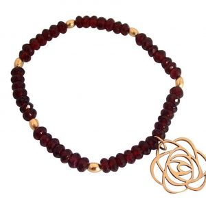 Gemshine - Damen - Armband - Granat - Vergoldet - Blume Art-Deco - Rot