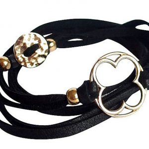 Gemshine - Damen - Armband - Wickelarmband - KNOTS Clover - Vergoldet - Schwarz - Größenverstellbar