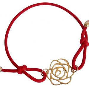Gemshine - Damen - Armband - KNOTS Art Deco Blume - Rose - Vergoldet - Rot - Größenverstellbar