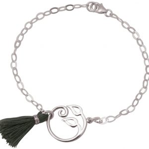 GEMSHINE Damenarmband aus 925 Silber mit YOGA Lotusblume und grauer Baumwollquaste. Hervorragende Qualität und Verarbeitung. Made in Madrid / Spanien. Im eleganten Schmucketui mit Geschenkverpackung.