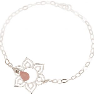 GEMSHINE Damenarmband aus 925 Silber mit YOGA Lotusblume und Rosenquarz. Edelstein hervorragender Qualität und Farbe. Made in Madrid / Spanien. Im eleganten Schmucketui mit Geschenkverpackung.