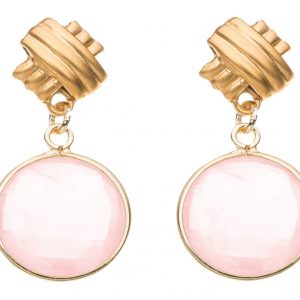 Gemshine - Damen - Ohrringe - 925 Sterling Silber - Vergoldet - Rose Quarz - CANDY - 3,5 cm