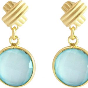 Gemshine - Damen - Ohrringe - 925 Sterling Silber - Vergoldet - Chalzedon - Aqua - CANDY - 3,5 cm