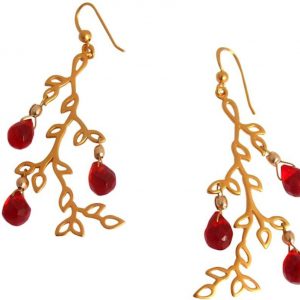 Gemshine - Damen - Ohrringe - RED LEAVES - Jade - Rot - 925 Silber - Vergoldet - 6 cm