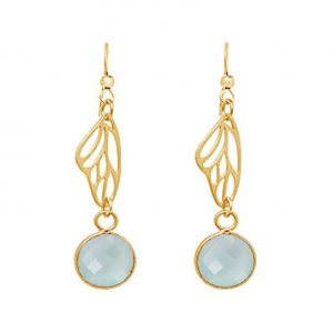 Gemshine - Damen - Ohrringe - 925 Silber - Vergoldet - Schmetterling Flügel - Chalcedon - Meeresgrün - 4 cm