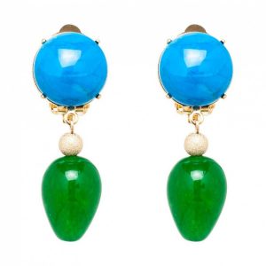 Gemshine - Damen - Ohrringe - Ohrclips - Vergoldet - Türkis - Jade - Blau - Grün - TROPFEN - 3,5 cm