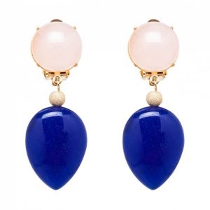 Gemshine - Damen - Ohrringe - Ohrclips - Vergoldet  - Rosenquarz - Jade - Rosa - Blau - TROPFEN - 3,5 cm