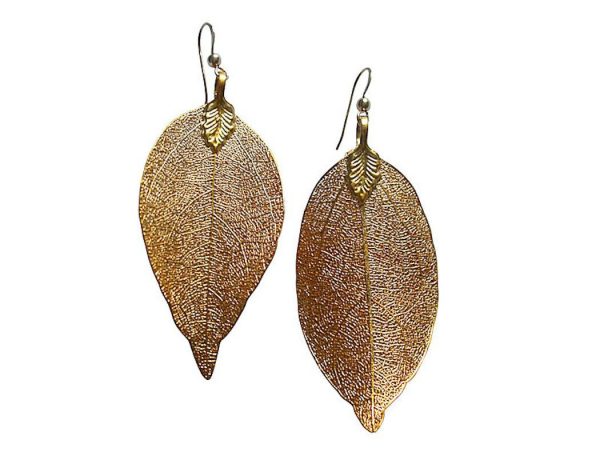 Gemshine - Damen - Ohrringe - Vergoldet - Blatt - Rose - Natur - 7 cm – Bild 3