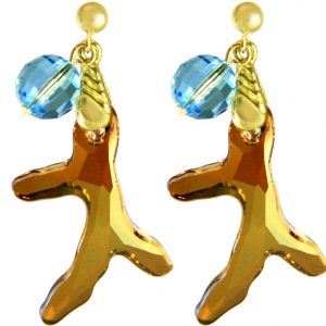 Gemshine - Damen - Ohrringe - Vergoldet - Koralle - Goldbraun Orange - Blau - MADE WITH SWAROVSKI ELEMENTS® - 3,5 cm