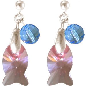 Gemshine - Damen - Ohrringe - 925 Silber - Fisch - Rosa - Blau - MADE WITH SWAROVSKI ELEMENTS® - 3 cm