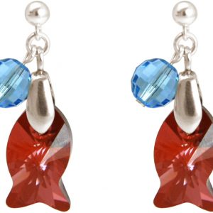 Gemshine - Damen - Ohrringe - 925 Silber - Fisch - Rot - Blau - MADE WITH SWAROVSKI ELEMENTS® - 3 cm