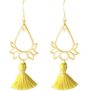 Gemshine - Damen - Ohrringe - Ohrhänger - 925 Silber - Vergoldet - Lotus Blume - Quaste - Goldgelb - YOGA - 4,5 cm