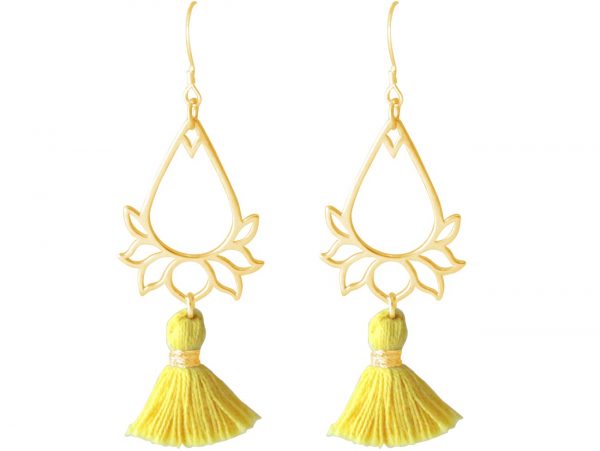 Gemshine - Damen - Ohrringe - Ohrhänger - 925 Silber - Vergoldet - Lotus Blume - Quaste - Goldgelb - YOGA - 4,5 cm