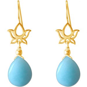 GEMSHINE Damenohrringe aus 925 Silber hochwertig vergoldet mit YOGA Mandala Lotusblumen und Türkisen hervorragender Qualität. Made in Madrid / Spanien. Im eleganten Schmucketui mit Geschenkverpackung.