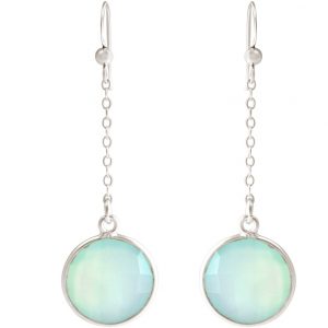 GEMSHINE Damenohrringe aus 925 Silber. 4,5 cm Yoga Ohrhänger mit Chalzedon Edelsteinen hervorragender Qualität und Farbe. Made in Madrid / Spanien. Im eleganten Schmucketui mit Geschenkverpackung.