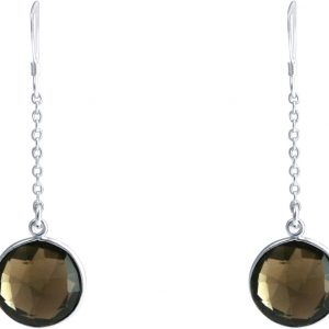 GEMSHINE Damenohrringe aus 925 Silber. 4,5 cm Yoga Ohrhänger mit Rauchquarz Edelsteinen hervorragender Qualität und Farbe. Made in Madrid / Spanien. Im eleganten Schmucketui mit Geschenkverpackung.