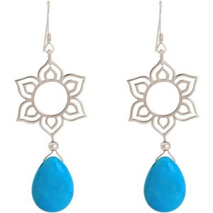 GEMSHINE Damenohrringe aus 925 Silber mit YOGA Mandala Lotusblumen und Türkisen hervorragender Qualität und Farbe. Made in Madrid / Spanien. Im eleganten Schmucketui mit Geschenkverpackung geliefert.