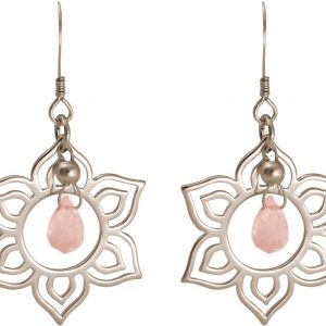 GEMSHINE Damenohrringe aus 925 Silber mit YOGA Mandala Lotusblumen und Rosenquarzen hervorragender Qualität. Made in Madrid / Spanien. Im eleganten Schmucketui mit Geschenkverpackung geliefert.