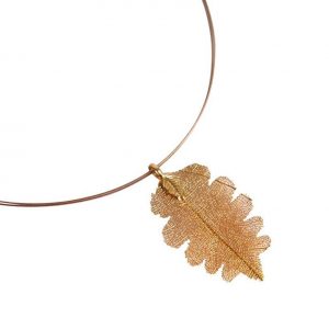 Gemshine - Damen - Halskette - Anhänger - Vergoldet - Blatt - Eiche - Natur - 6,5 cm