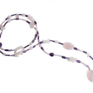 Gemshine - Damen - Halskette - Lariat - Rosenquarz - Amethyst - Perlen - Rosa - Lila - Violett - Weiß - 130 cm