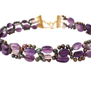 Gemshine - Damen - Halskette - Collier - Amethyst - Perlen - Vergoldet - Violett - Lila