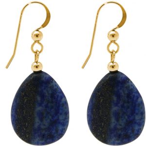 GEMSHINE Damenohrringe mit natürlichen blauen Lapis Lazuli. 3 cm lange vergoldete Tropfen Edelstein Ohrhänger. Made in München / Germany. Im eleganten Schmucketui mit Geschenkverpackung geliefert.