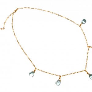 Gemshine - Damen - Halskette  - Vergoldet - Quarz - Facettiert - Tropfen - Blau - 50 cm - Längenverstellbar