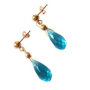 Gemshine - Damen - Ohrringe  - Vergoldet - Aquamarin Quarz - Facettiert - Tropfen - Blau - 2 cm