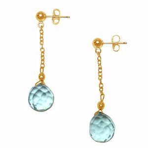 Gemshine - Damen - Ohrringe  - Vergoldet - Aquamarin Quarz - Tropfen - Facettiert - Blau - 3 cm